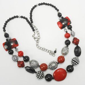 Red, Silver & Black Bead Necklace